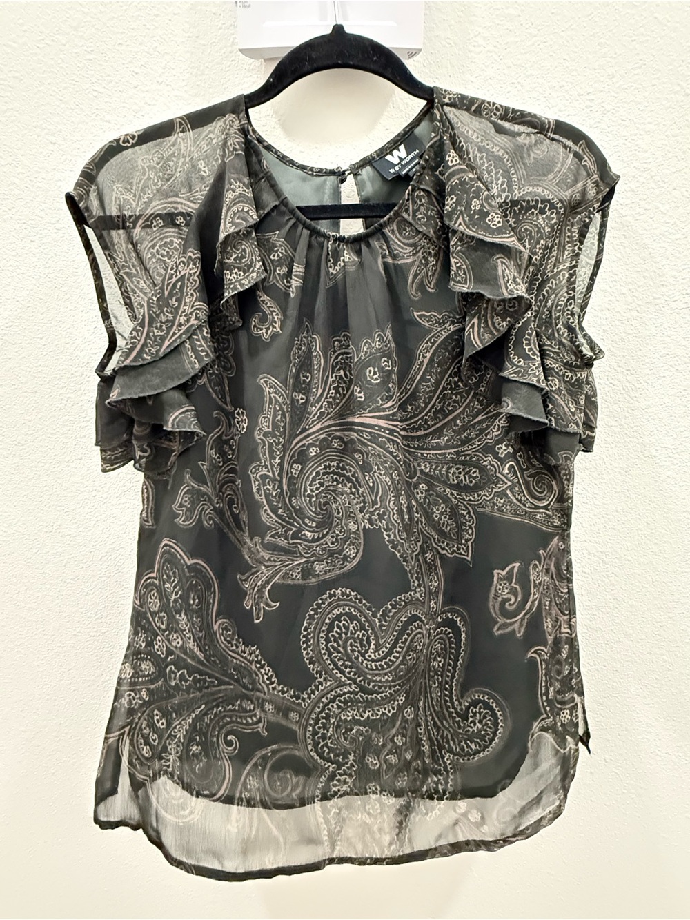 W by Worth Dark Green Paisley Ruffle Sleeve Blouse